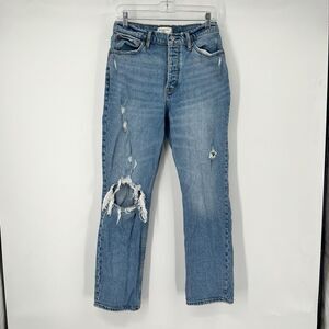 Abercrombie & Fitch The Dad High Rise Blue Jeans Sz 4 28” Button Fly Distressed